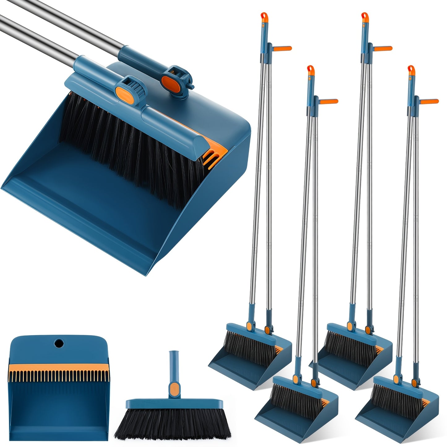 8pcs Blue Broom and Dustpan Set with 47