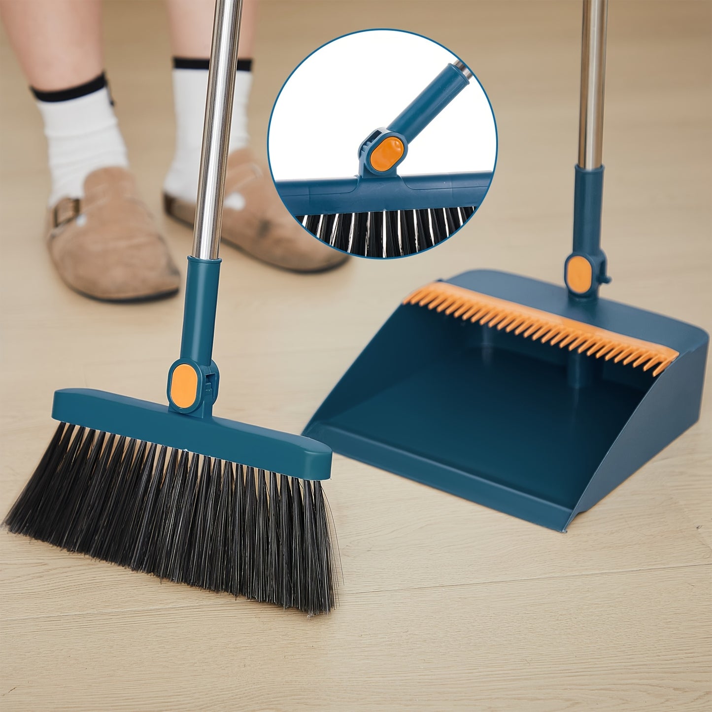 8pcs Blue Broom and Dustpan Set with 47