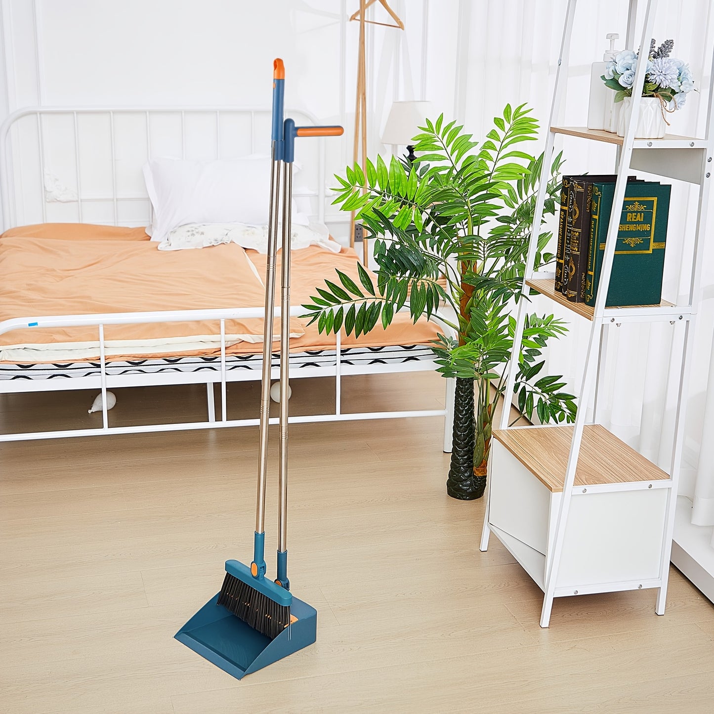 8pcs Blue Broom and Dustpan Set with 47
