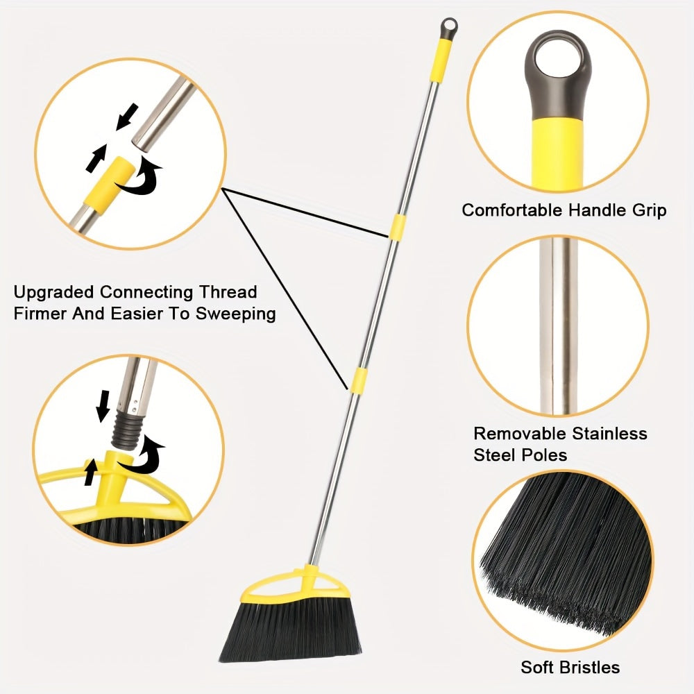 2pcs Soft Bristle Brooms for Hard Floors - Ideal for Bedroom, Bathroom, Kitchen & Living Room Cleaning, Yellow