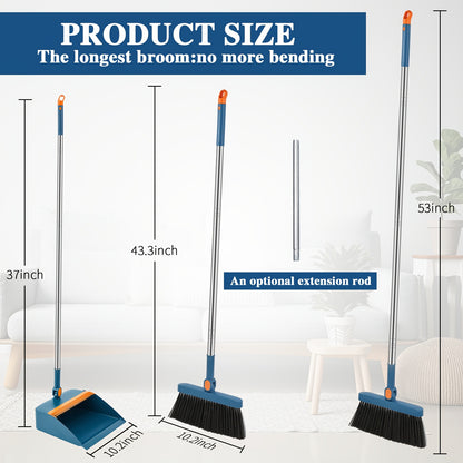 8pcs Blue Broom and Dustpan Set with 47