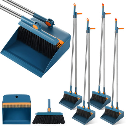 8pcs Blue Broom and Dustpan Set with 47