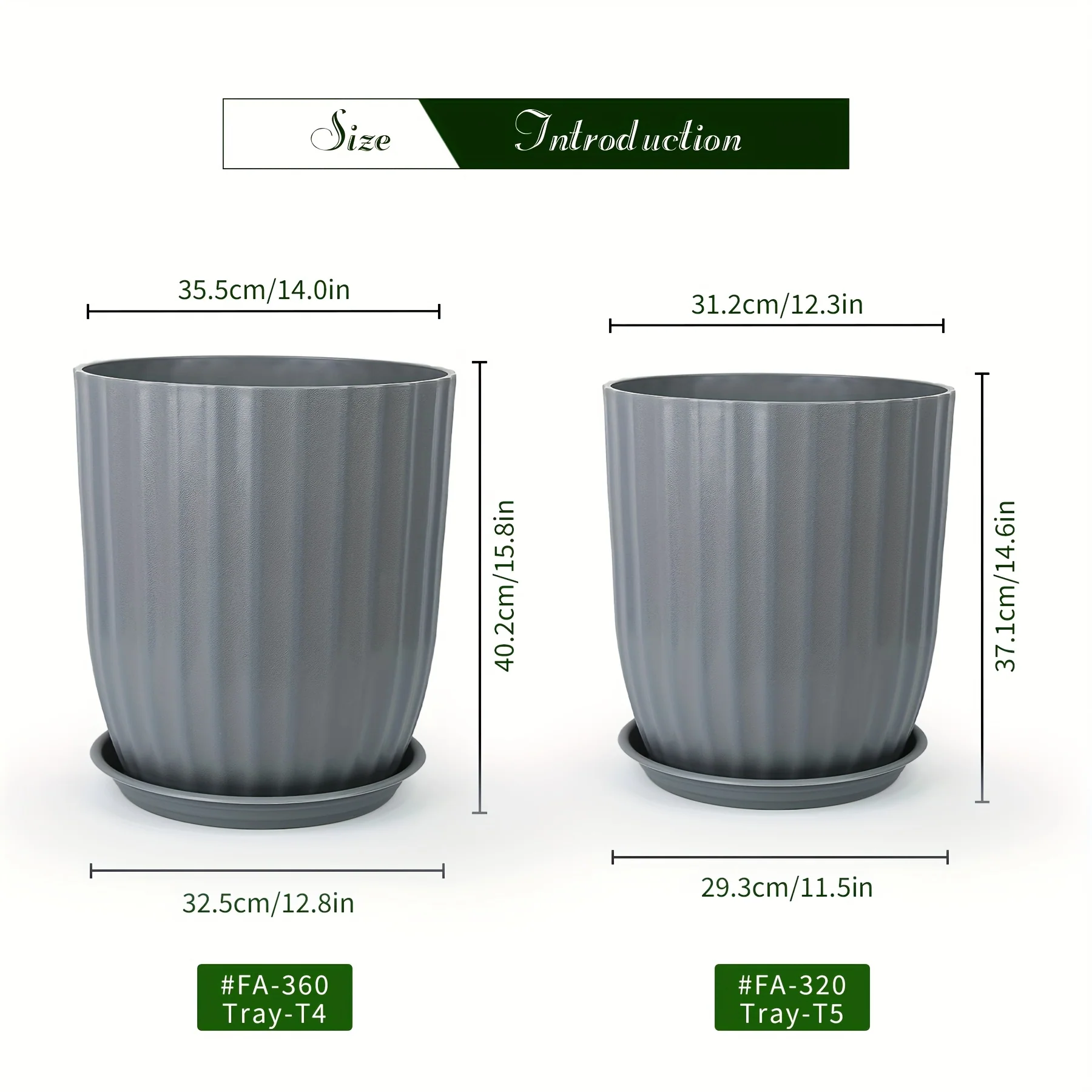 Diameter 14 Inches And 12.3 Inches Different Size Large Planter with Drainage Hole And Saucer, Thickened Planter for Indoor Outdoor Plants