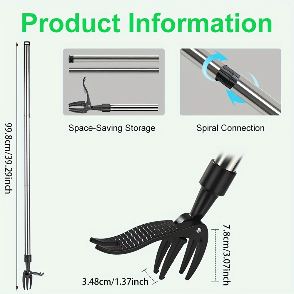 Stainless Steel Weed Puller Stainless Steel Manual Weed Puller Tool | No-Bend Standing Design with Ergonomic Handle for Efficient Root Removal, Garden & Lawn Care, Durable Yard Maintenance Tool