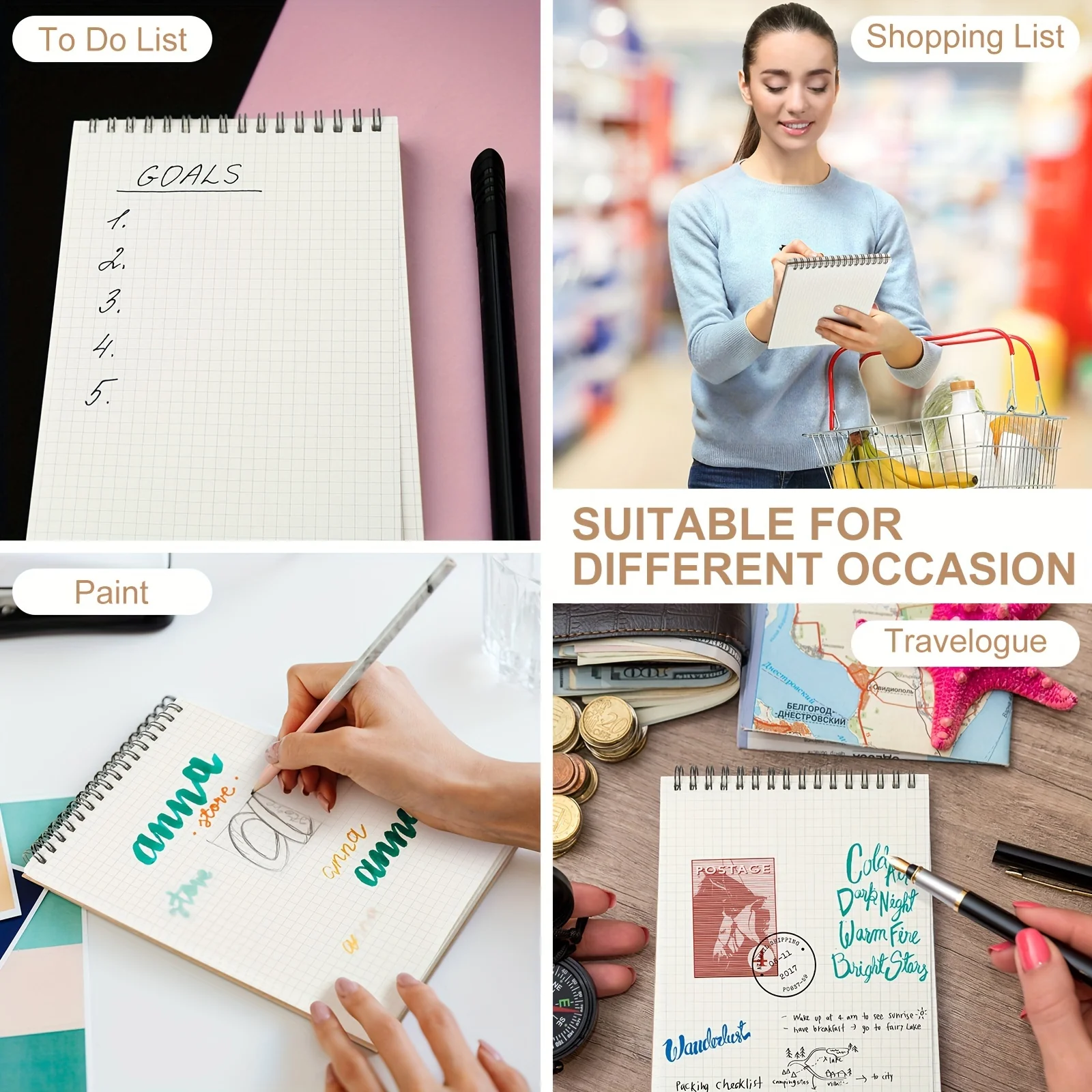 12 Pack A5 Top Wirebound Graph Paper Notepad Spiral Notebook 140 Pages for Writing, Sketching, Drawing, Office Supplies Memo Steno Pads Grid Notebook